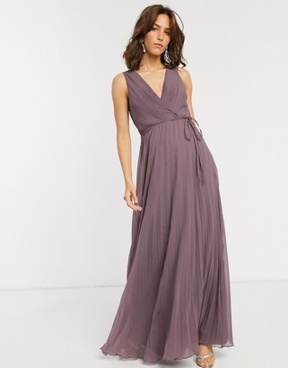 ASOS DESIGN wrap bodice maxi dress with tie waist and pleat skirt