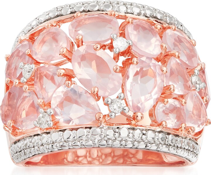 Ross-Simons Rose Quartz Dome Ring With Diamonds in Rose Sterling Silver