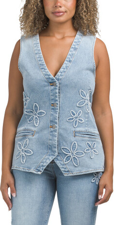 TJMAXX Denim Flower Vest For Women, Spandex/Cotton/Polyester
