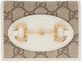 Gucci Beige & White GG 'Gucci 1955' Horsebit Card Holder Wallet