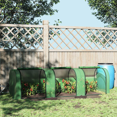 Latitude Run Portable Mini Greenhouse With Steel Frame - Blocking Cover And Roll Up Zippered Entrances For Good Ventilation In Gardens Patios Doors Protected Pla