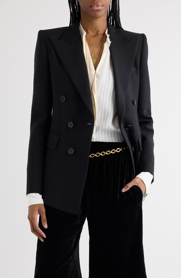 Chloé Double Breasted Virgin Wool Grain de Poudre Blazer
