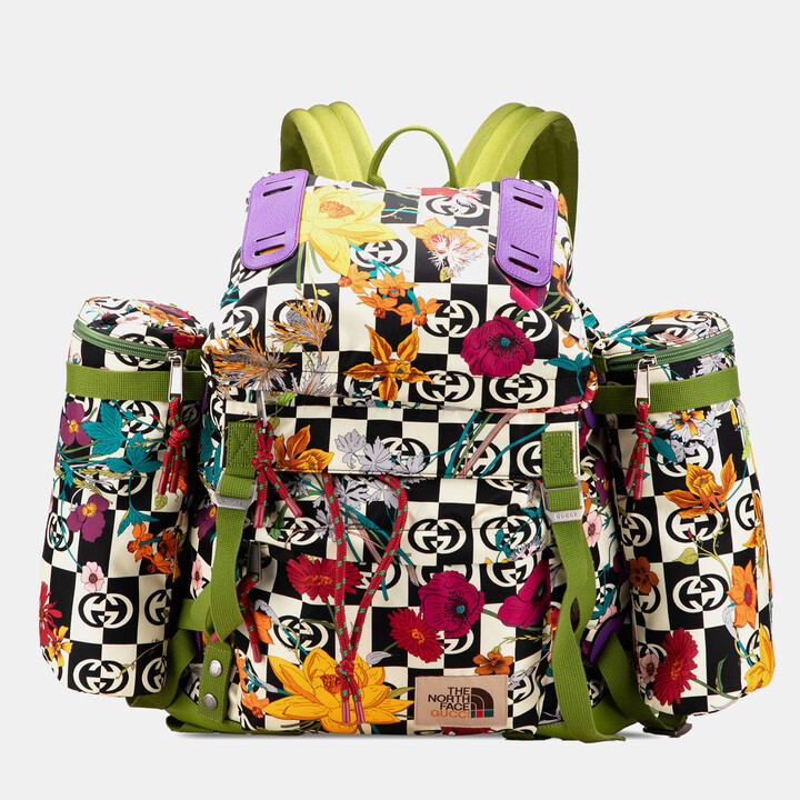 Gucci Multicolor The North Face Floral Multicolor Nylon and Leather Backpack