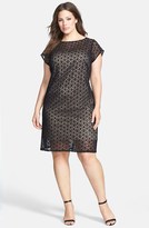 Thumbnail for your product : Adrianna Papell Sheer Floral Lace Sheath Dress (Plus Size)