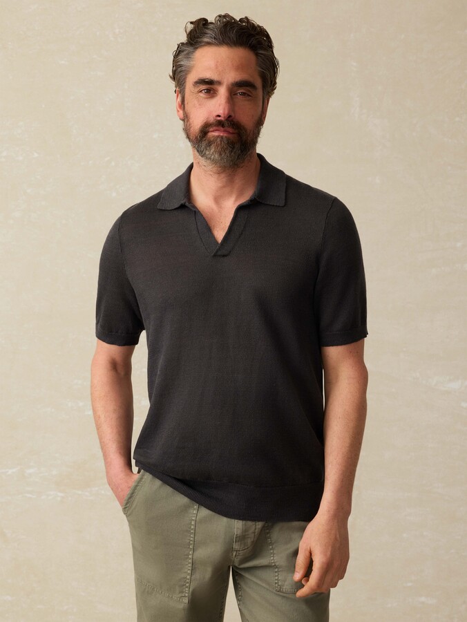 Short-Sleeve Linen Sweater Polo