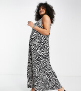 Thumbnail for your product : ASOS Curve ASOS DESIGN Curve gathered neck maxi dress with open back in zebra print