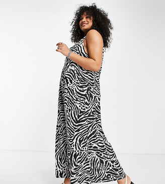ASOS Curve ASOS DESIGN Curve gathered neck maxi dress with open back in zebra print