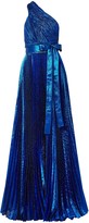 Thumbnail for your product : Elie Saab One-shoulder Plisse Silk-blend Lame Gown