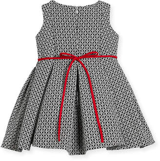 Helena Geometric Print Dress w/ Red Trim, Size 2-6