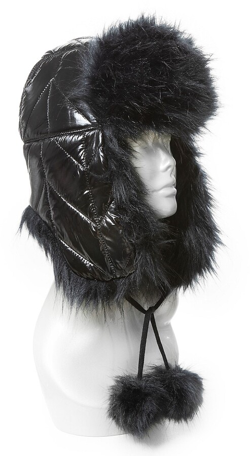 Ladies/Womens Leopard Print Faux Fur Thermal Trapper/Ski Hat With Pom HA145 