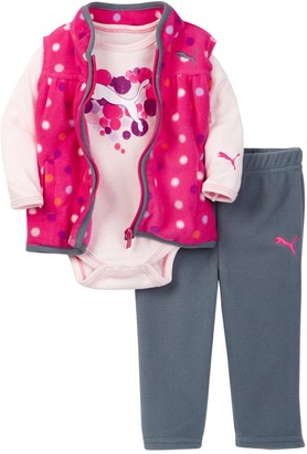 Puma Bodysuit, Polka Dot Fleece Vest & Pant Set (Baby Girls 12-24M)