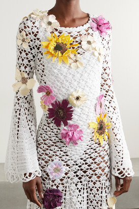 Oscar de la Renta Open-back Appliquéd Crocheted Cotton Midi Dress - White