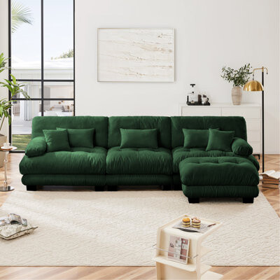 Latitude Run Luxury Modular Sectional Sofa Couch Oversized L Shaped Cloud Couch For Living Room Deep Seat Sofa Couch With Convertible Ottoman Chenille Green