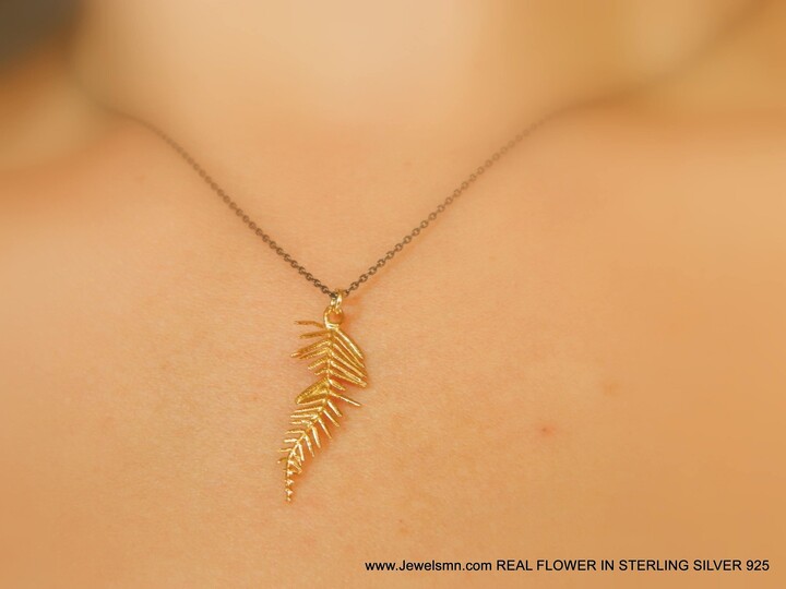 Etsy Acacia Leaf Necklace Gold-Plated Silver Jewelry Rhodium Chain Nature-Inspired Gift For Women