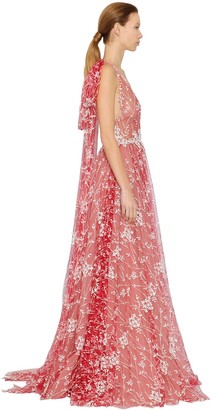 Luisa Beccaria Floral Embroidered Tulle Dress