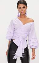 Thumbnail for your product : PrettyLittleThing Lilac Marlow Oversized Ruffle Wrap Shirt