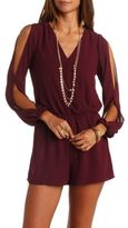Thumbnail for your product : Charlotte Russe Long Sleeve Cold Shoulder Wrap Romper