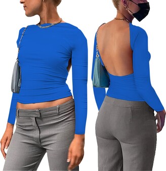 QYZ-Top Y2K Backless Crop Tops Women Sexy Casual Long Sleeve