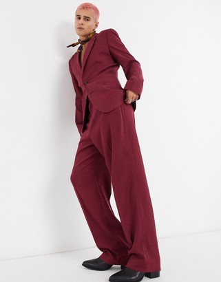 ASOS DESIGN wide leg suit pants in burgundy twill - ShopStyle