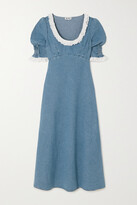 Thumbnail for your product : Rixo Juliette Broderie Anglaise-trimmed Denim Midi Dress - Blue