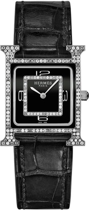 Hermes Heure H Watch, 18K White Gold & Alligator Strap
