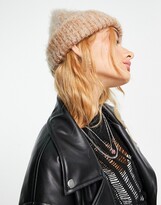 Thumbnail for your product : ASOS DESIGN two-tone fluffy beanie in camel