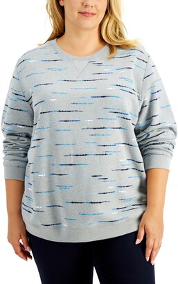 Karen Scott Plus Size Chloe Cotton Printed Sweatshirt, Created for Macy's