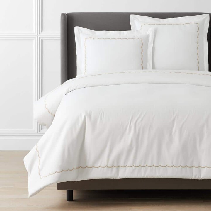 The Company Store Legends Hotel Embroidered Scallop Tan Geometric Twin Cotton Percale Duvet Cover