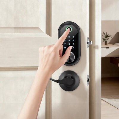 VEVOR Fingerprint Door Lock Set Electronic Biometric Deadbolt Keyless Entry Door Lock with Handle Touchscreen Auto Locking One-Time Code Anti-Peeking P