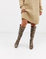 Thumbnail for your product : Topshop heeled knee high boots in snake print