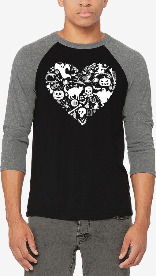 La Pop Art Men's Halloween Heart Raglan Baseball Word Art T-Shirt - Grey/Black