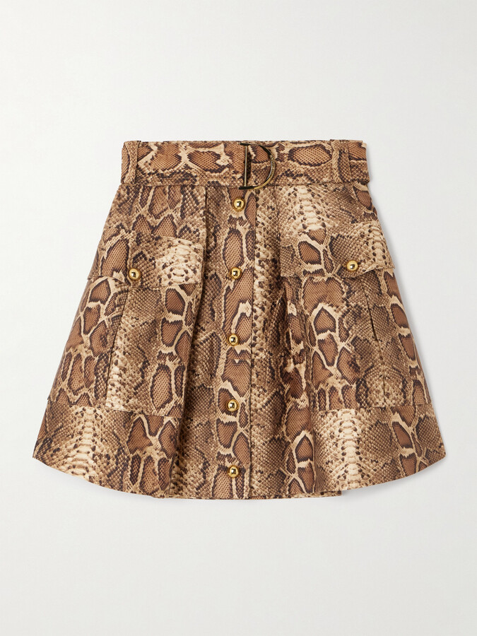 Zimmermann Printed Silk And Cotton-blend Mini Skirt - Neutrals