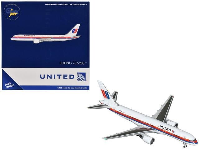 Boeing 757-200 Commercial Aircraft 'United Airlines' (N536UA) White with Stripes 1/400 Diecast Model by GeminiJets