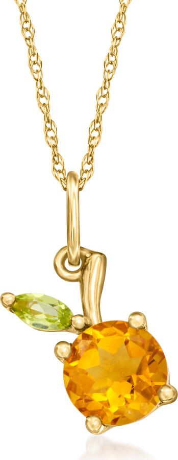 RS Pure by Ross-Simons Citrine Peach Pendant Necklace With Peridot Accent in 14kt Yellow Gold