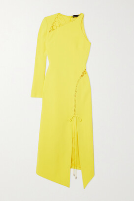 David Koma One-sleeve Lace-up Cady Midi Dress - Yellow