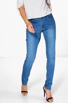 Thumbnail for your product : boohoo Jen High Rise Mid Wash Blue Skinny Jeans