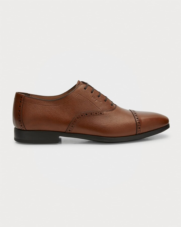 Ferragamo Men's Riley Saddle Pebbled Leather Oxford Shoes - ShopStyle