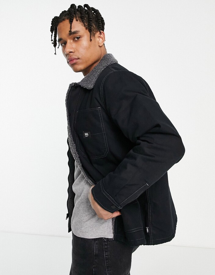 Vans Drill Chore sherpa jacket in black - ShopStyle