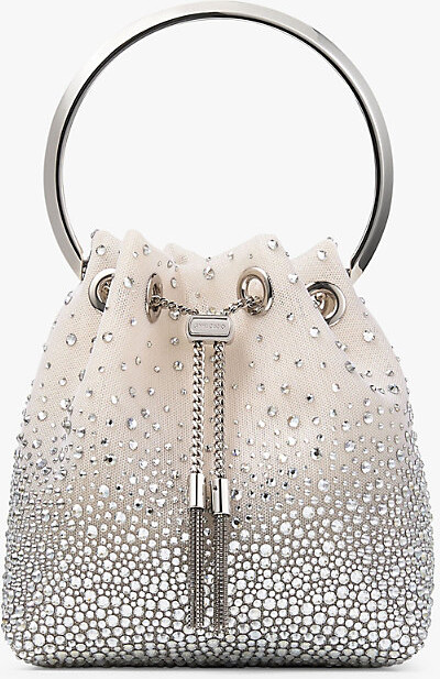 Jimmy Choo Womens White/Crystal Bon Bon Crystal-Embellished Mesh Bucket Bag 1 Size