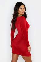 Thumbnail for your product : boohoo Textured Slinky Cut Out Long Sleeve Dress
