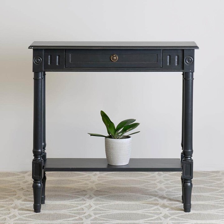 East At Main Marisol 31.5 in. Black Standard Rectangle Bayur Wood Console Table with Drawer
