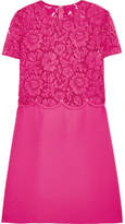 Thumbnail for your product : Valentino The Rockstud Lace And Crepe Mini Dress - Fuchsia