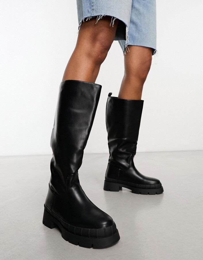 Raid Challenge chunky flat knee boots in black ShopStyle