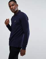 Thumbnail for your product : Luke Sport Longmead Tipped Collar Long Sleeve Polo Shirt In Dark Navy