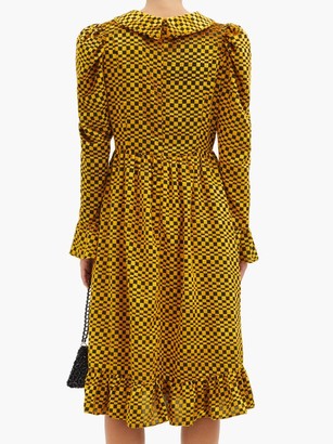 Batsheva Puff-shoulder Checked Velvet-devore Dress - Gold Multi