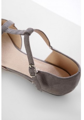 Glamorous Grey Suede T-Bar Flat Shoes