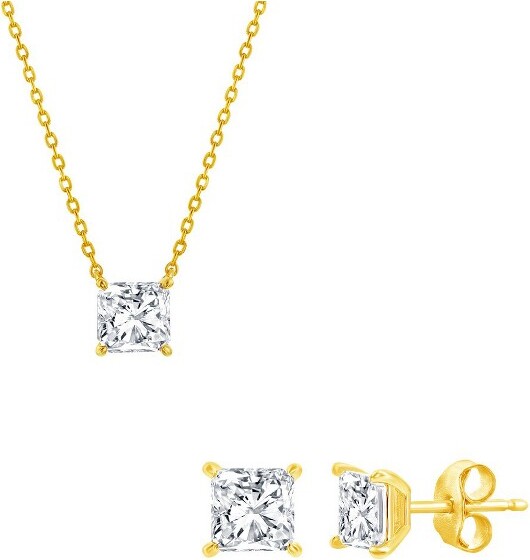 Bella Silver BellaSilverSterlingSilver,GoldPlatedSolitaire6mmPrincess-CutCZ,18\