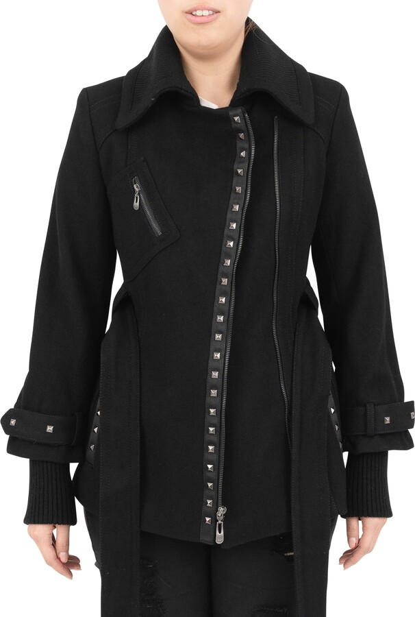 Kensie Women’s Asymmetrical Belted Wool Moto Jacket