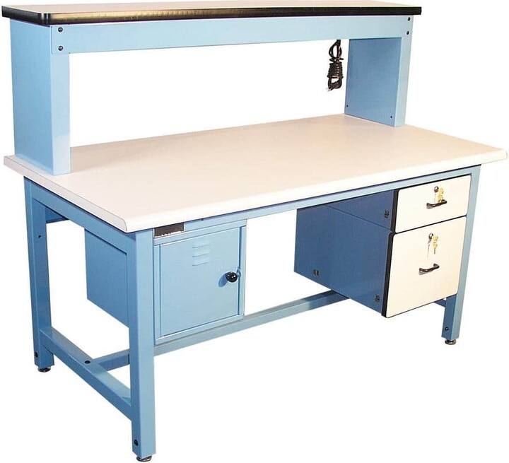 Pro-Line Bench in a Box 72 in. Rectangular Light Blue/White 2 Drawer Computer Desks with Locking Storage