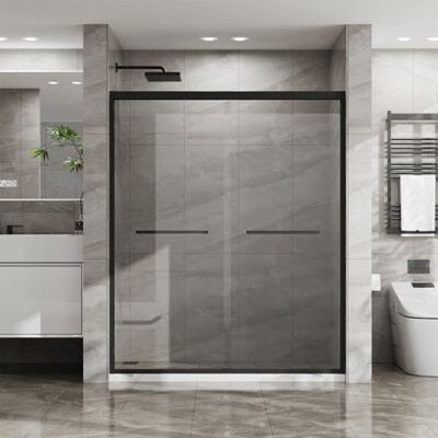 Ceballos Goodyo Double Sliding Glass Shower Door 60 In. W X 72 In. H Aluminum Framed Shower Enclosure With SGCC Clear Tempered Glass